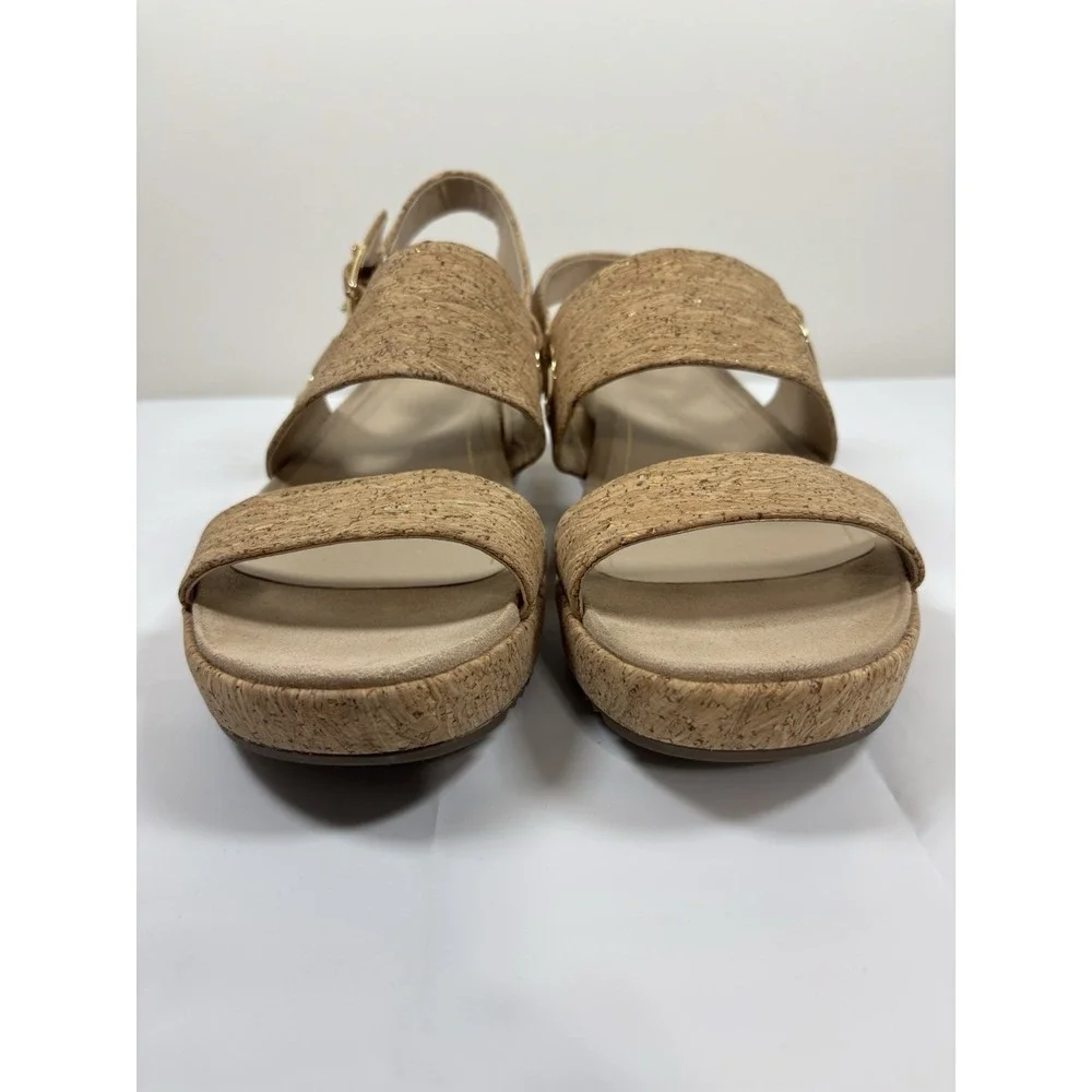 Vionic Womens 8.5 Louise Cork Raffia Leather Ankle Strap Platform Sandals Festiv